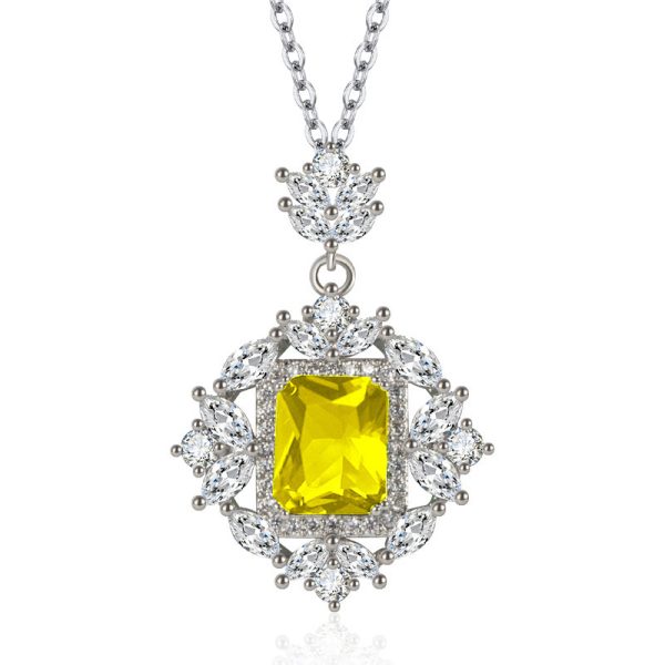 Flower-shaped Inlaid Colored Gems Rectangular Rhinestone Crystal Zirconium Hanging Pendant - Image 2