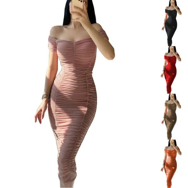 Summer Women's Off-shoulder Pleated Dress - Image 8