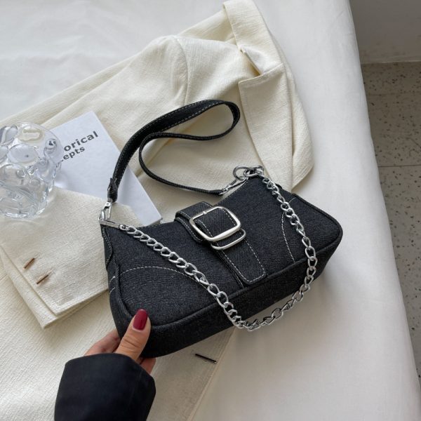 Denim Shoulder Bags Women's Fashion Chains Handbag Crossbody Bags Small Square Armpit Bag - Image 6