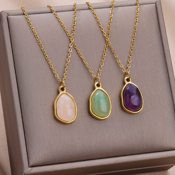 Irregular Geometric Green Pendant Necklace Clavicle Chain Female - Image 3