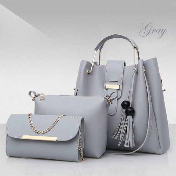 Women 3Pcs Or Set Handbags PU Leather Shoulder Bags Casual Tote Bag Tassel Metal Handle Designer Composite Bags - Image 5