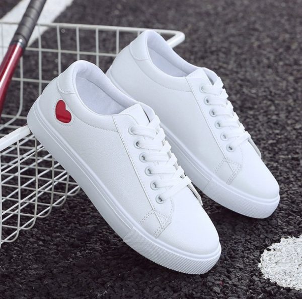 Fashion New Woman PU Leather Shoes Ladies Breathable Cute Heart Flats Casual Shoes White Sneakers - Image 10