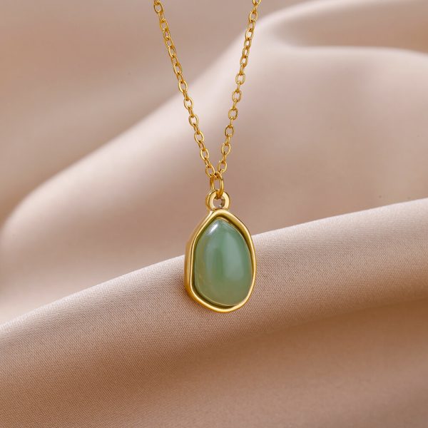 Irregular Geometric Green Pendant Necklace Clavicle Chain Female - Image 5