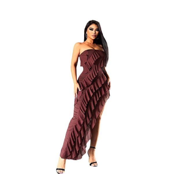 2024 Summer Trend Skinny Women's Fashion Tube Top Backless Split Tassel Dress Birthday Party Clubwear - Image 6