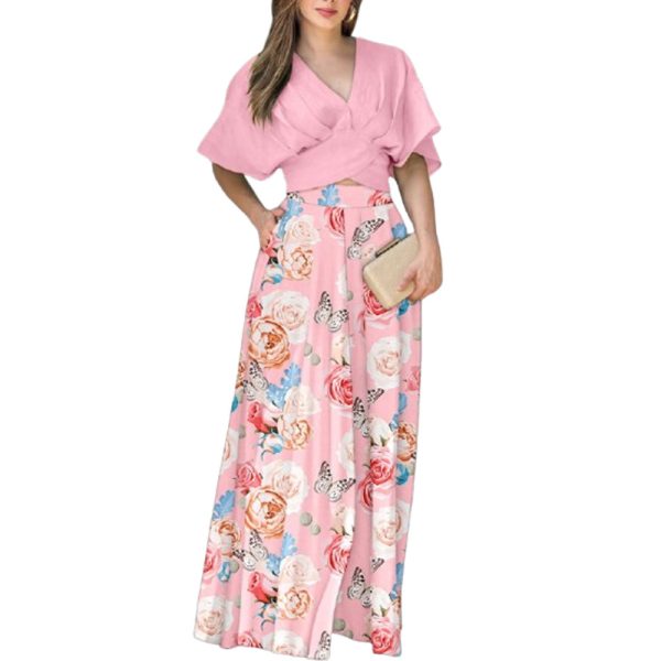 Women's Summer Short-sleeved Top And Pocket Trousers Printed Two-piece Suit - Image 7