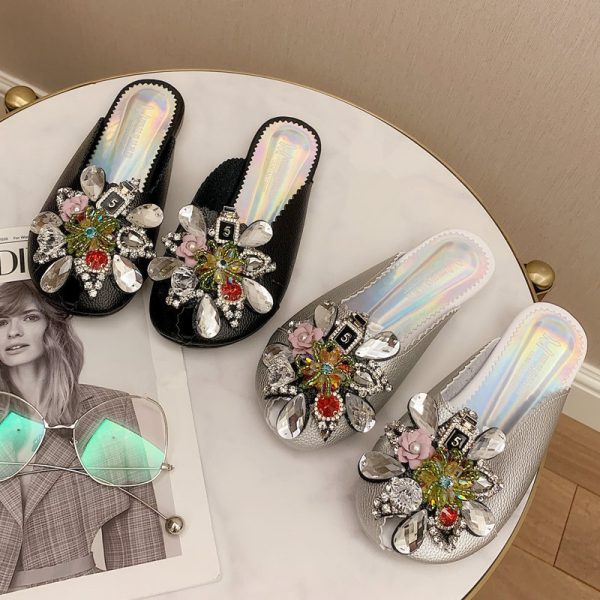 Fashion Women's Pearl Rhinestone Toe Half Slippers - Image 7