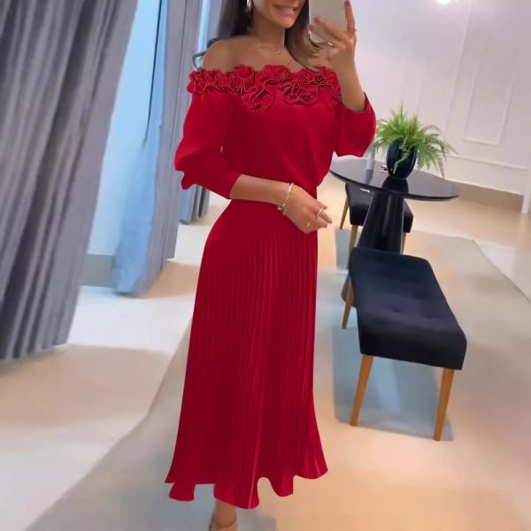 Three-dimensional Pleated Off-shoulder Pleated Dress - Image 4
