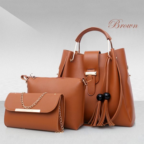 Women 3Pcs Or Set Handbags PU Leather Shoulder Bags Casual Tote Bag Tassel Metal Handle Designer Composite Bags - Image 4