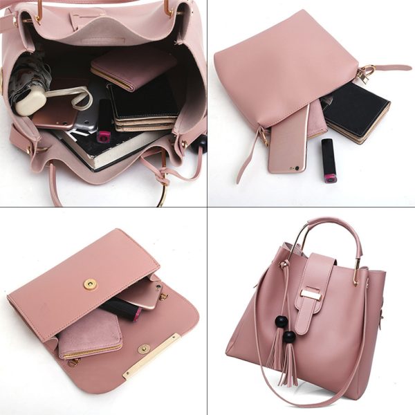 Women 3Pcs Or Set Handbags PU Leather Shoulder Bags Casual Tote Bag Tassel Metal Handle Designer Composite Bags - Image 8