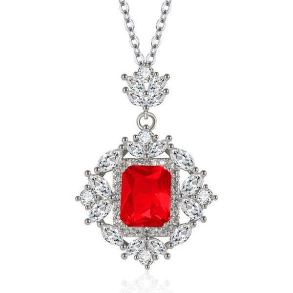 Flower-shaped Inlaid Colored Gems Rectangular Rhinestone Crystal Zirconium Hanging Pendant - Image 3