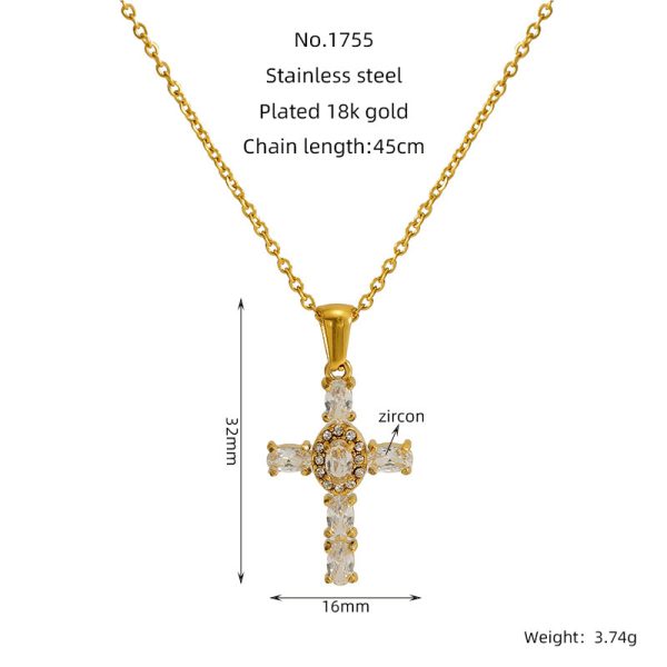 Ins Style Vintage Cross Zircon Necklace - Image 3