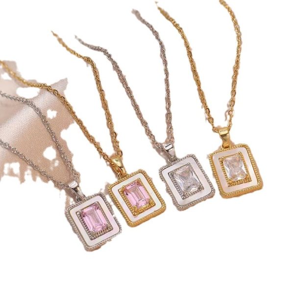 Internet Celebrity Square Sugar Color Zircon Niche New Style Design Pendant Elegant Necklace - Image 4