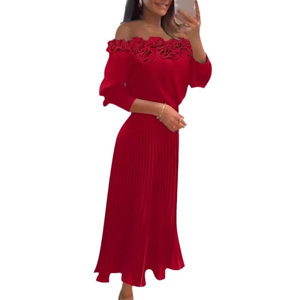 Three-dimensional Pleated Off-shoulder Pleated Dress - Image 5