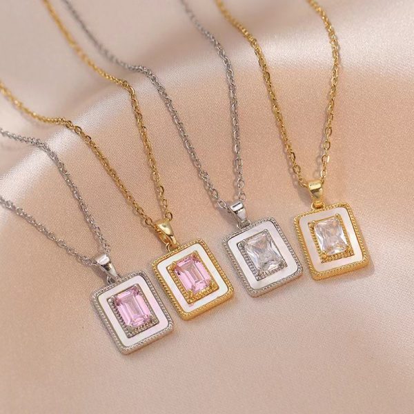 Internet Celebrity Square Sugar Color Zircon Niche New Style Design Pendant Elegant Necklace - Image 3