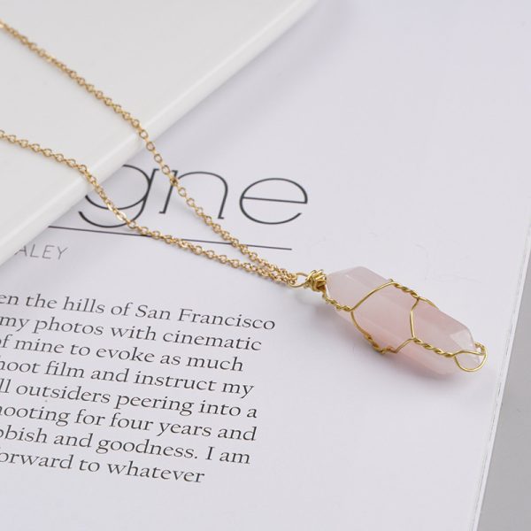 Women's Exquisite Copper Wire Winding Natural Stone Crystal Pendant Necklace - Image 6