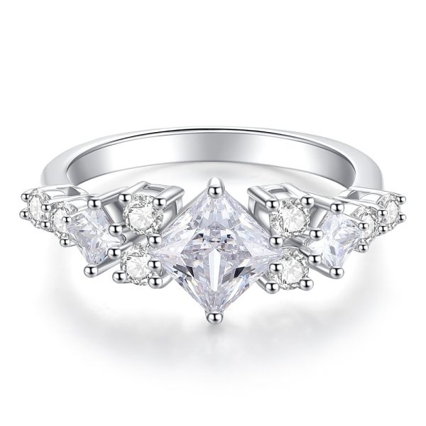 S925 Sterling Silver Princess Square Bag Moissanite Ring - Image 4