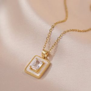 Internet Celebrity Square Sugar Color Zircon Niche New Style Design Pendant Elegant Necklace