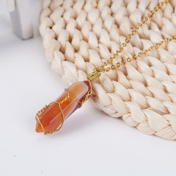 Women's Exquisite Copper Wire Winding Natural Stone Crystal Pendant Necklace - Image 2