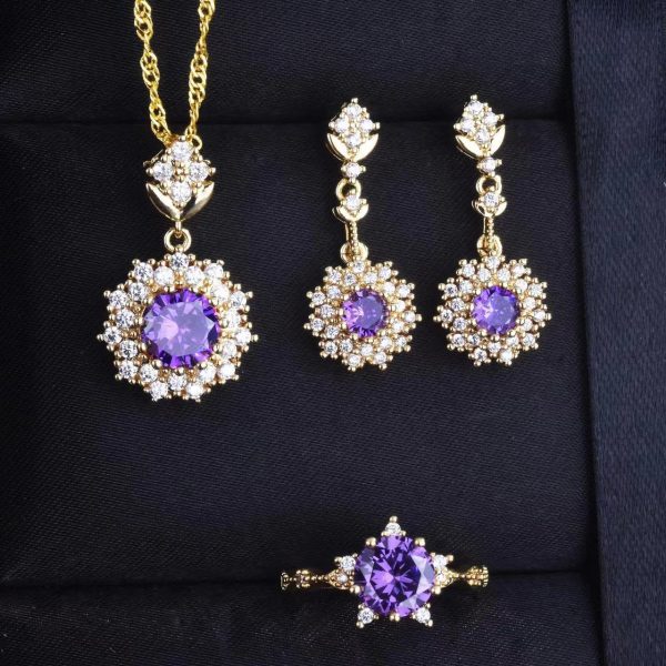 Women's Pomegranate Red Rings Pendants Earings Set - Image 2