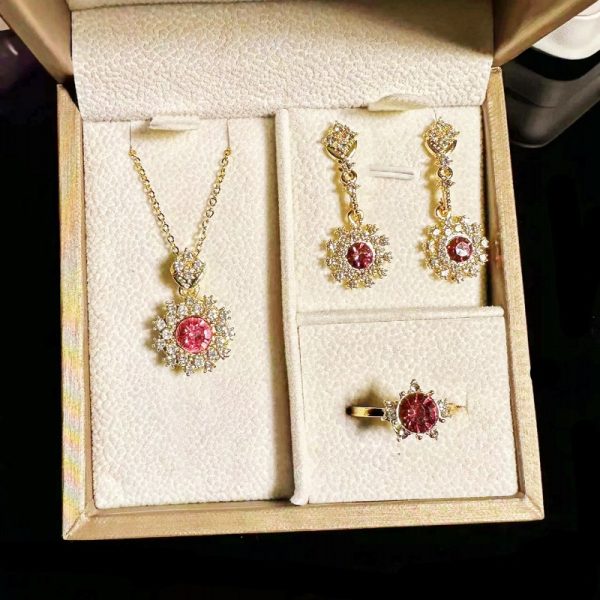 Women's Pomegranate Red Rings Pendants Earings Set - Image 3