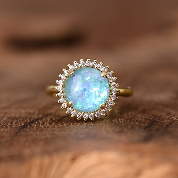 Zircon Opal Blue Diamond-studded Ring Adjustable - Image 3