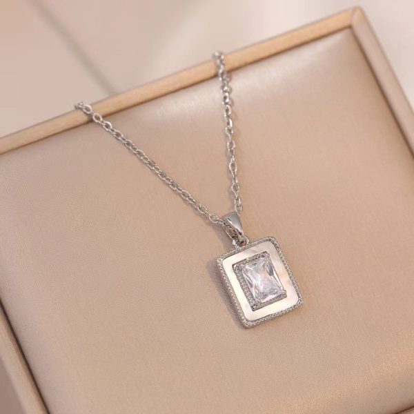 Internet Celebrity Square Sugar Color Zircon Niche New Style Design Pendant Elegant Necklace - Image 2