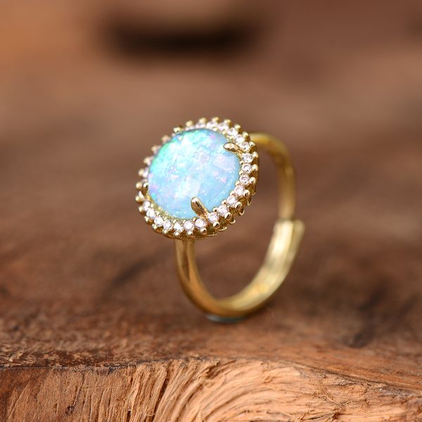 Zircon Opal Blue Diamond-studded Ring Adjustable