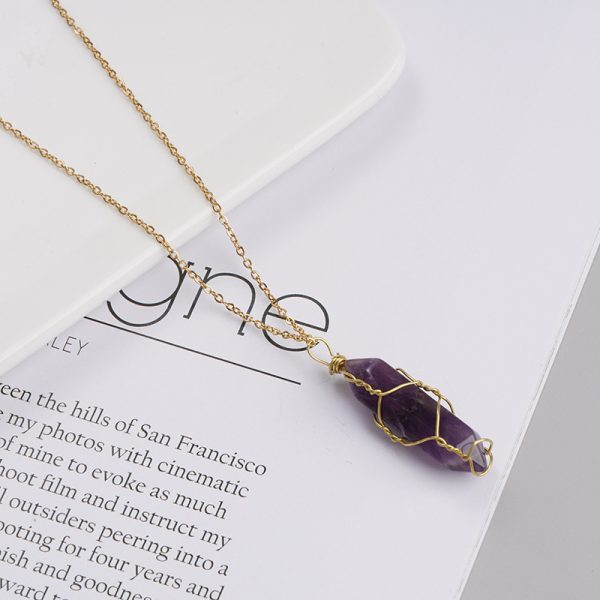 Women's Exquisite Copper Wire Winding Natural Stone Crystal Pendant Necklace - Image 3