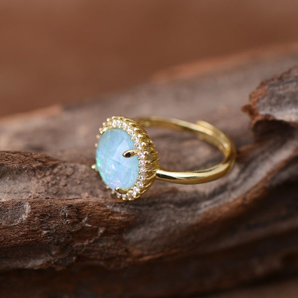 Zircon Opal Blue Diamond-studded Ring Adjustable - Image 5