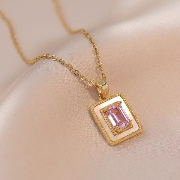 Internet Celebrity Square Sugar Color Zircon Niche New Style Design Pendant Elegant Necklace - Image 5