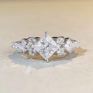 S925 Sterling Silver Princess Square Bag Moissanite Ring