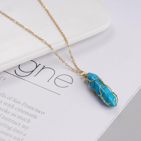 Women's Exquisite Copper Wire Winding Natural Stone Crystal Pendant Necklace - Image 5