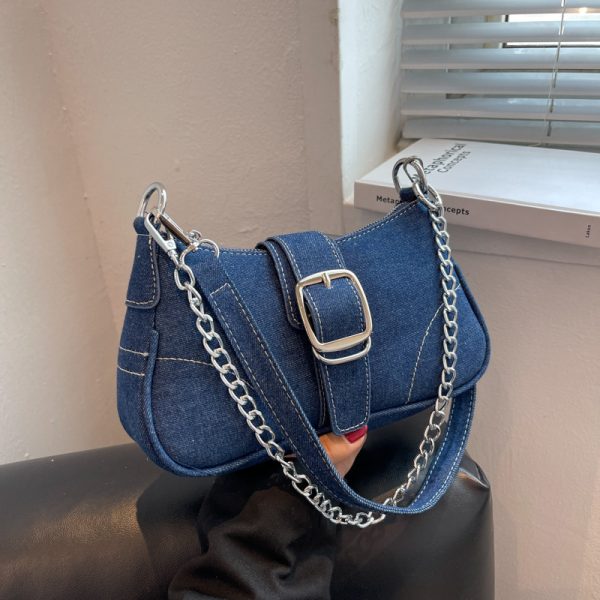 Denim Shoulder Bags Women's Fashion Chains Handbag Crossbody Bags Small Square Armpit Bag - Image 8