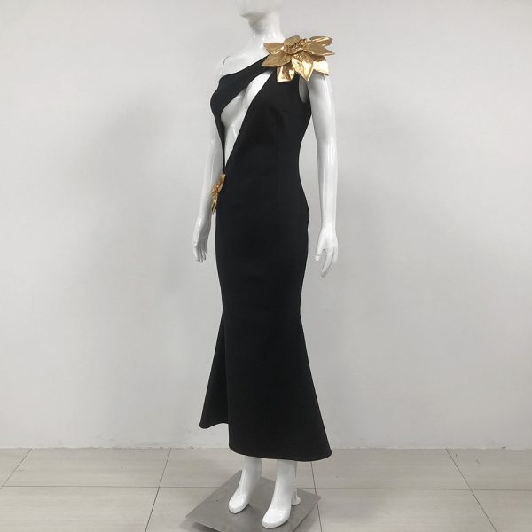 Slim-fit Bandage Golden Flower Maxi Dress - Image 2