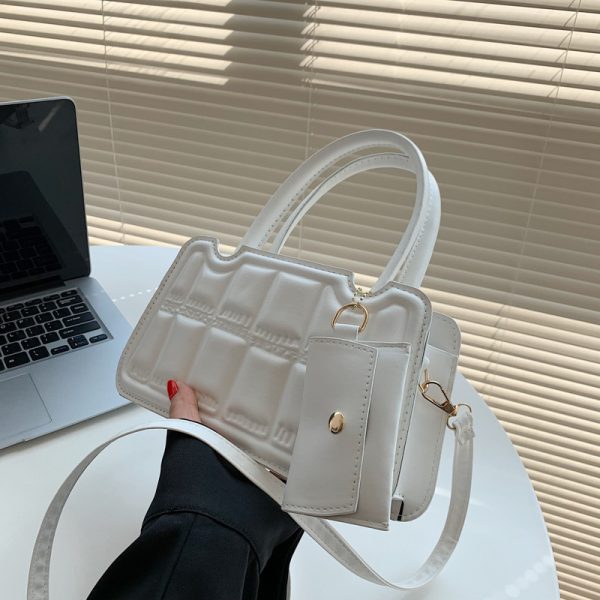 Candy Color Shoulder Bag With Small Wallet Fashion Grid Texture Totes Women Handbag - Image 8