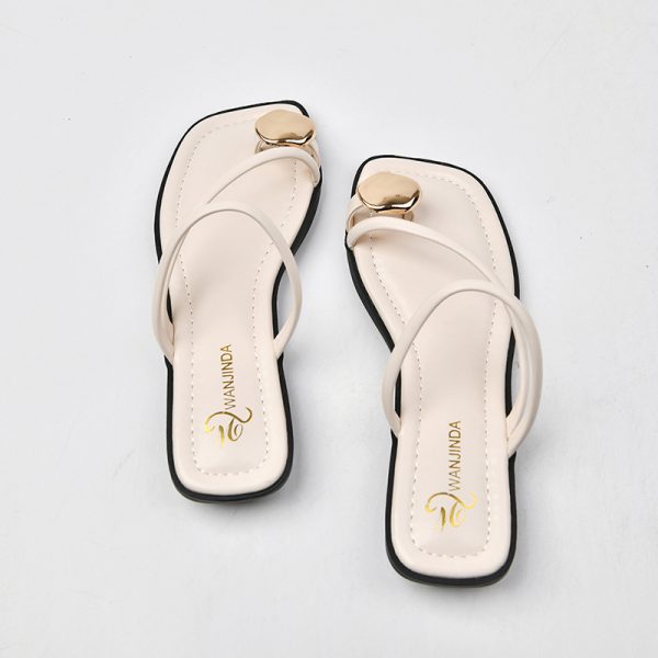 Women's Chunky Heel Small Golden Button Toe Covering Small Wedge Beach Outdoor Slippers - Image 10