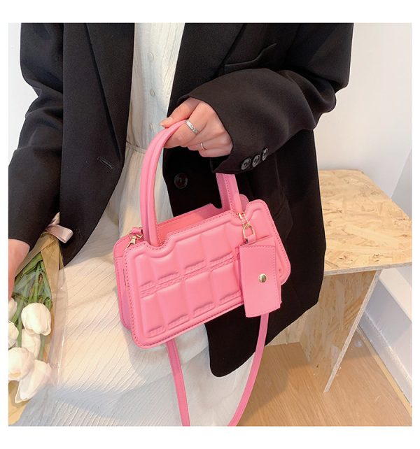 Candy Color Shoulder Bag With Small Wallet Fashion Grid Texture Totes Women Handbag - Image 5