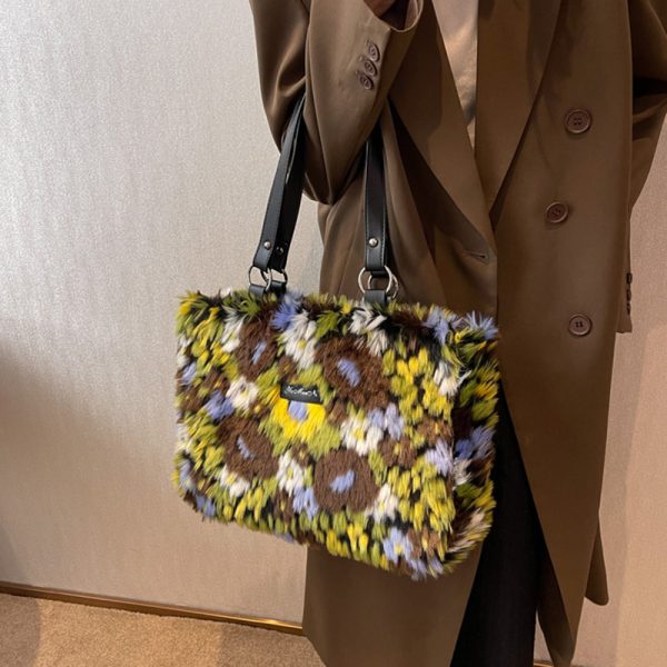 Winter Plush Bags Women Flowers Shoulder Bag Handbag - Image 9