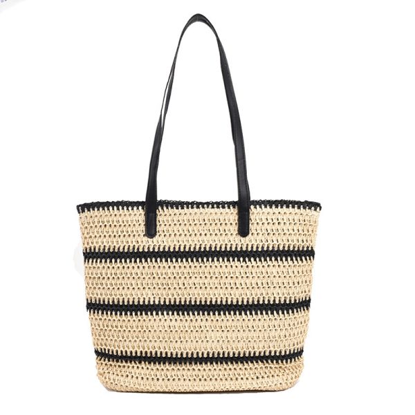 Striped Large Capacity Casual Handbag Summer Straw Bags - Image 3