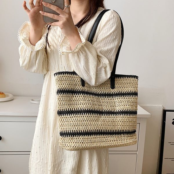 Striped Large Capacity Casual Handbag Summer Straw Bags - Image 7