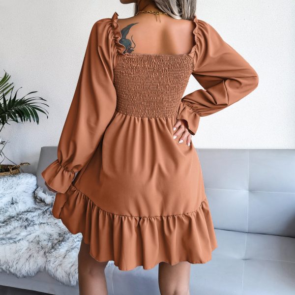 Flared Long Sleeve Dresses Women Square Neck Ruffled Swing Dress - Image 4