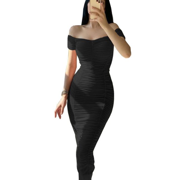 Summer Women's Off-shoulder Pleated Dress - Image 4