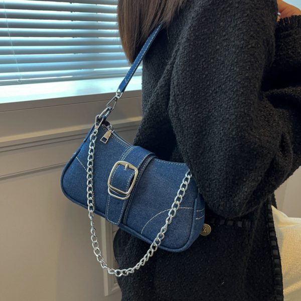 Denim Shoulder Bags Women's Fashion Chains Handbag Crossbody Bags Small Square Armpit Bag - Image 7