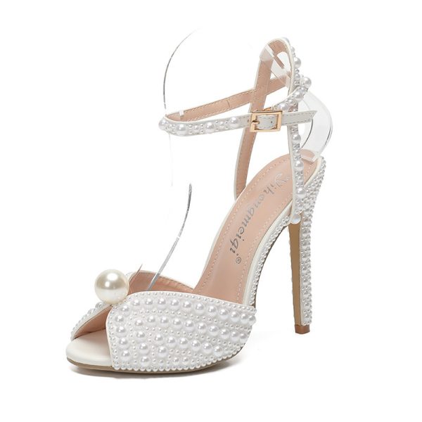 New Peep-toe Shallow Mouth Rhinestone Pearl Woman High-heeled Shoes - Image 10