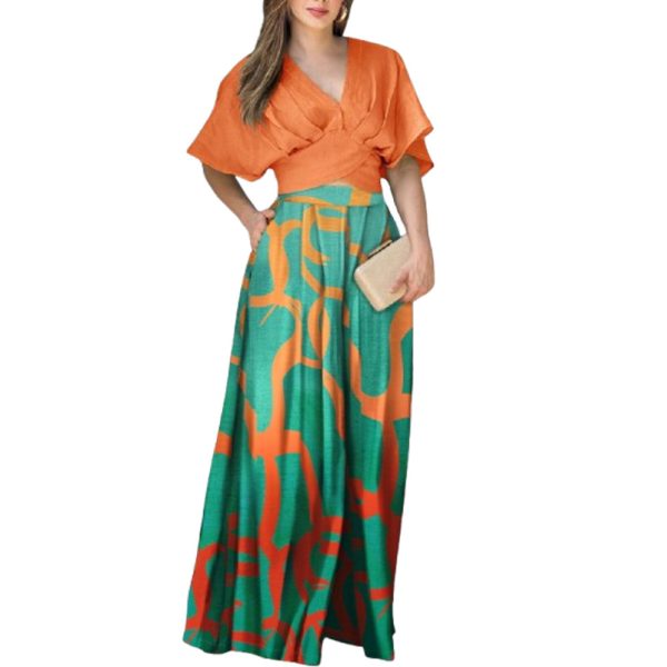 Women's Summer Short-sleeved Top And Pocket Trousers Printed Two-piece Suit - Image 8