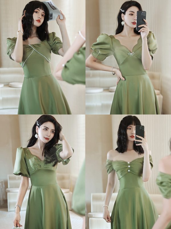 2024 Avocado Green Sisters Group Dress Skirt Women Satin Spring - Image 10