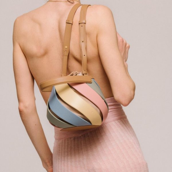 Cylindrical Contrast Color Portable Messenger Diamond Quilted Stitching Bucket Bag - Image 2