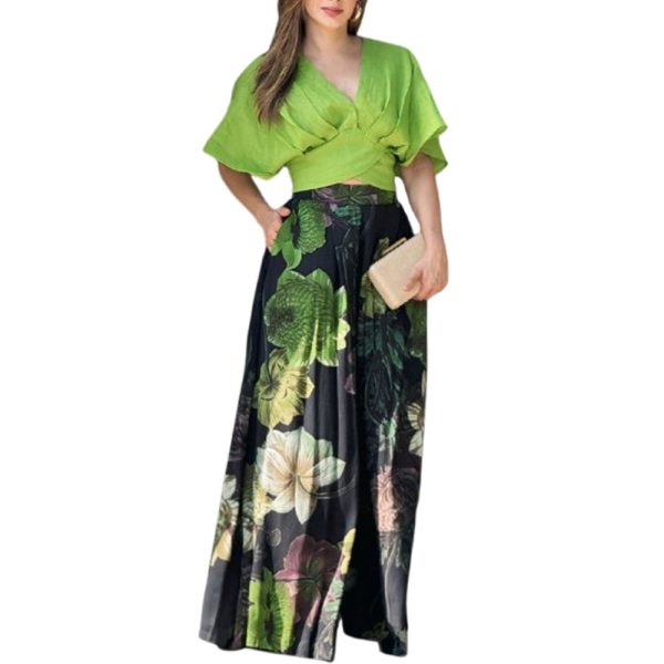 Women's Summer Short-sleeved Top And Pocket Trousers Printed Two-piece Suit - Image 9