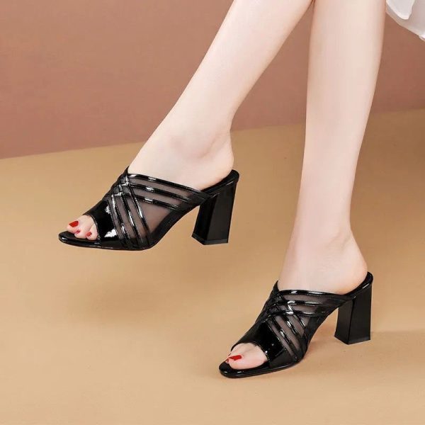 Thick-heeled Sandals And Slippers For Women To Wear Mesh Mid-heel Shoes - Image 4