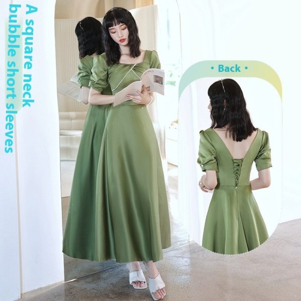 2024 Avocado Green Sisters Group Dress Skirt Women Satin Spring - Image 6